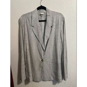 314 A New Day Women’s Linen-Blend Striped Blazer Lightweight Casual Workwear